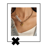 A-symmetrische gouden ketting met parels